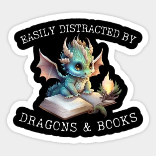 Easily Distracted By Dragons And Books Introvert Shirt Sticker